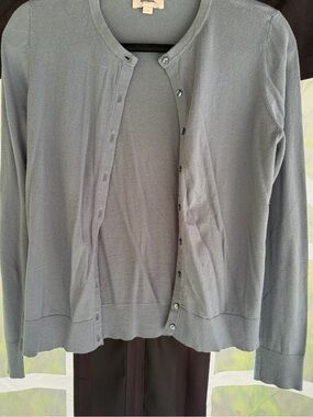 LOFT Light Blue Crewneck Button Cardigan
